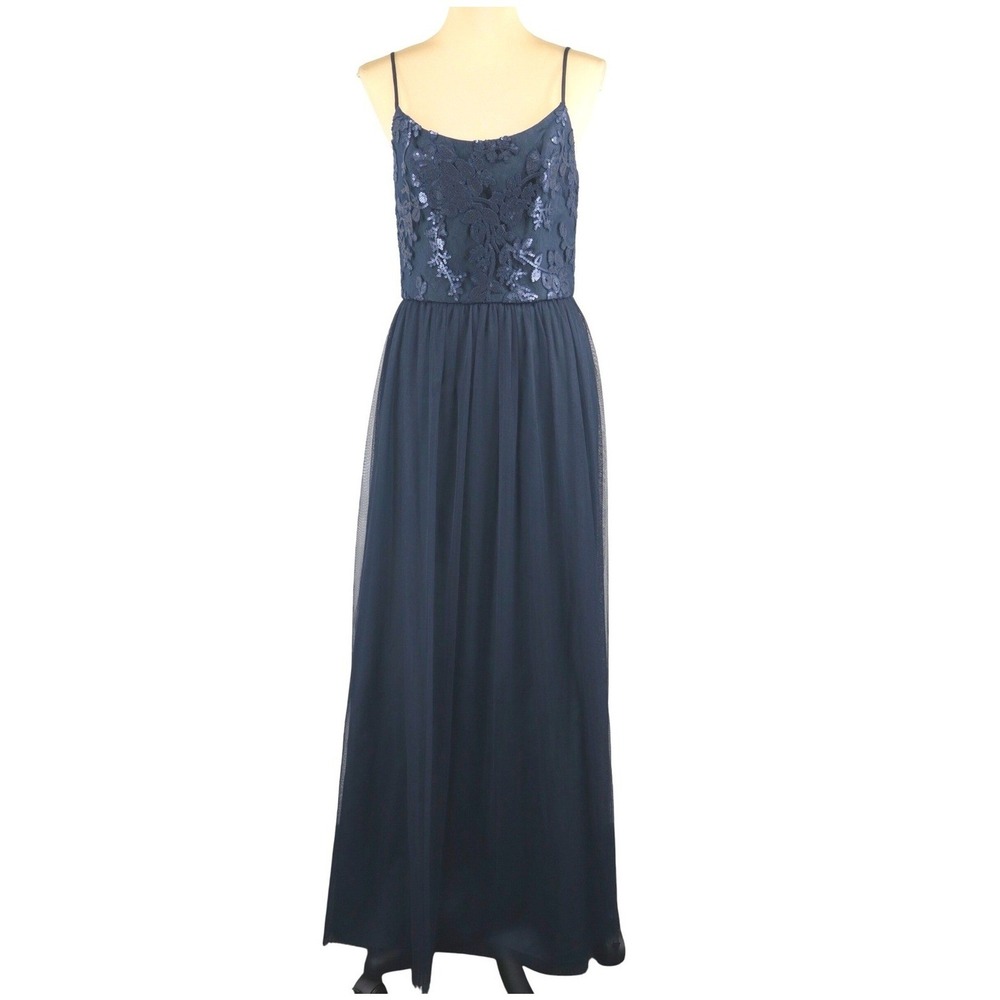 Amsale Stephanie Sequin Lace Maxi Dress Navy Formal Size 10 Wedding Formal - Picture 2 of 12